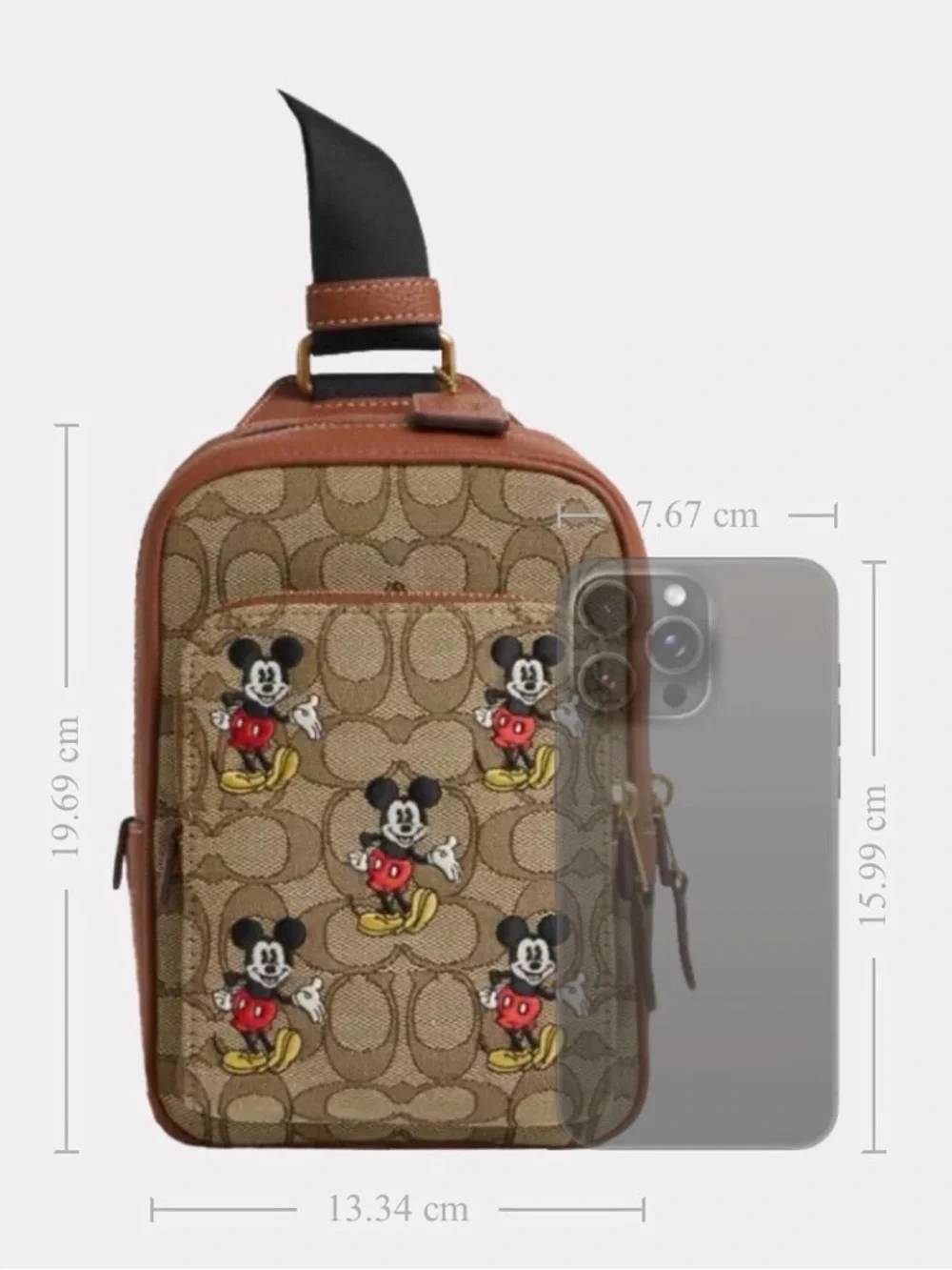 Disney Coach Track Pack 14 Signature Jacquard Mickey Mouse Sling Pebble Leather - Picture 10 of 11